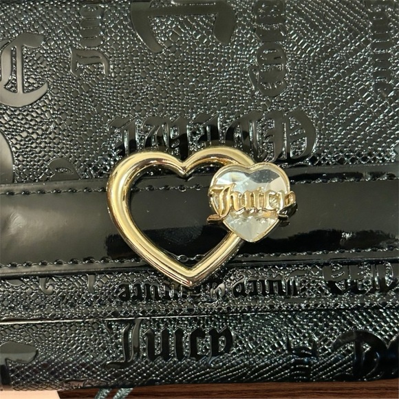 Juicy Couture Liquorice Open Heart Single Gusset Faux Patent Leather Wallet - Picture 3 of 4